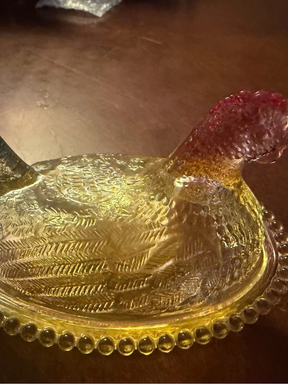 Import 4.5” multi color Hen-on-Nest Decorative Dish with Pink Head